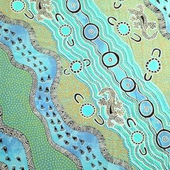 Preview: MULAKA HUNTING BLUE Aborigines Stoff aus Australien